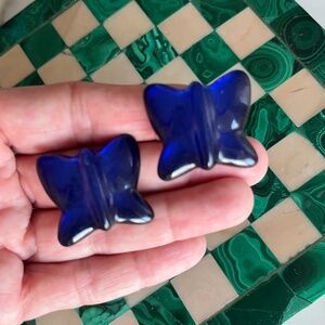 COBALT BLUE ACRYLIC BUTTERFLY CLIP EARRINGS BOUGHT IN FRANCE